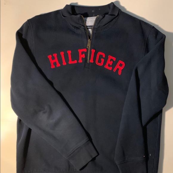 Tommy Hilfiger Spell Out Half-Zip Sweater Large - Picture 1 of 5
